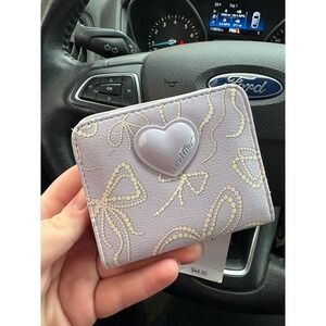 Luv Betsey Johnson Bifold Wallet Lavender Heart & Bows  Print NWT